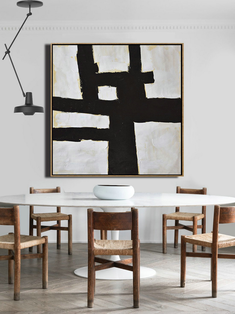 Hand Made Abstract Art,Handmade Minimal Art Palette Knife Canvas Painting, Black White Beige - Abstract Art On Canvas, Modern Art